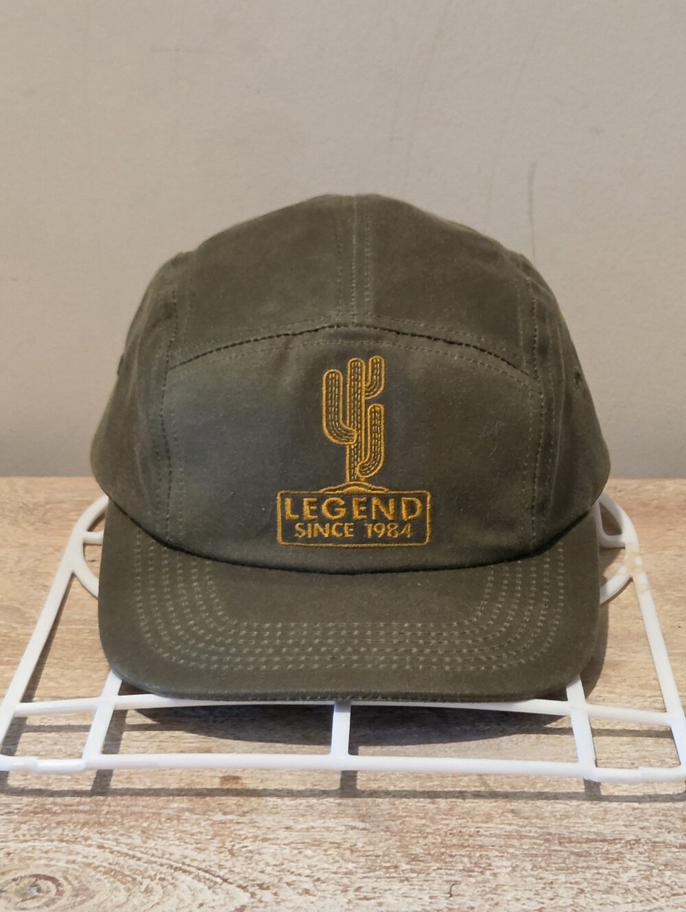 Legend Headwear Saguaro Wax 5-Panep Camper Hat - Cactus Logo - Olive Green